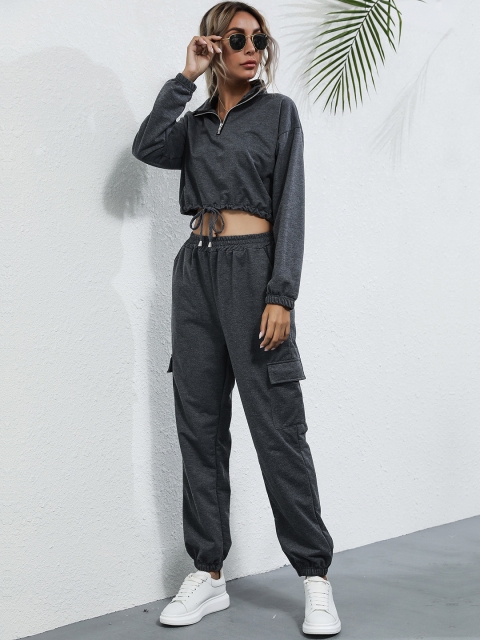 

URBANIC Charcoal Grey Solid Two-Piece Jumpsuit