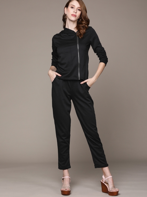 

URBANIC Women Black Solid Hooded Two-Piece