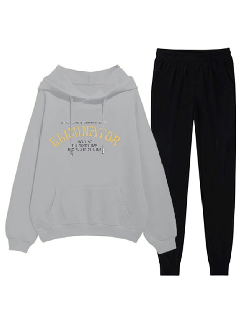 

URBANIC Women Grey Melange & Black Printed Sweatshirt with Joggers
