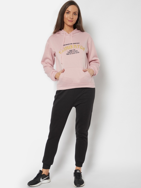 

URBANIC Women Pink & Black Printed Sweatshirt with Joggers