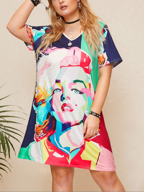 

URBANIC Women Plus Size Multicoloured Marilyn Monroe Print T-shirt Dress, Multi