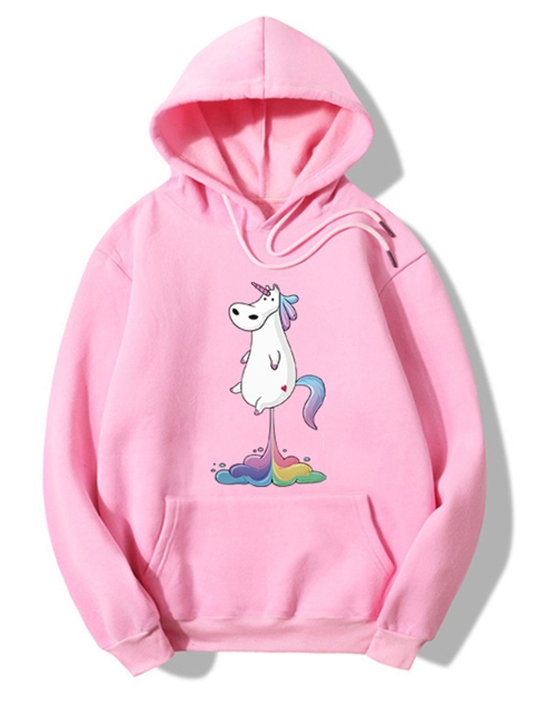

URBANIC Women Pink & White Printed Hooded Sweatshirt