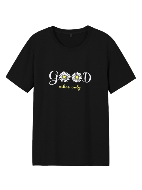 

URBANIC Women Black & Off White Typography Printed Drop-Shoulder Sleeves T-shirt