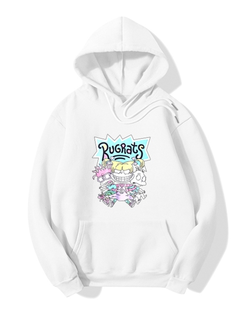 

URBANIC Women White & Blue Rugrats Print Hood Sweatshirt