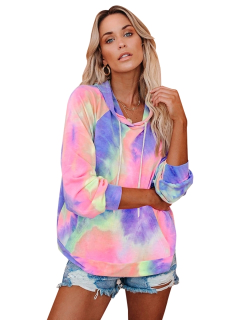 

URBANIC Women Pink & Blue Relaxed Fit Dyed Hooded Sweatshirt