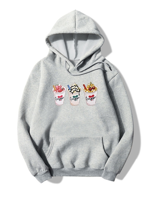 

URBANIC Women Grey Melange & Brown Printed Hooded Sweatshirt
