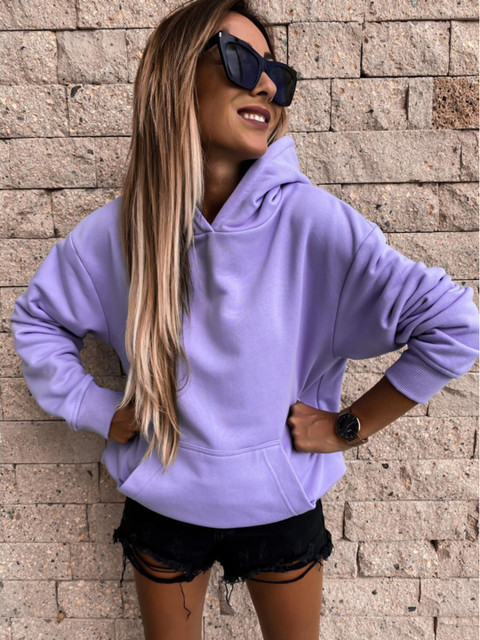 

URBANIC Women Purple Solid Hooded Sweatshirt