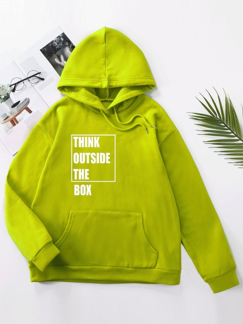 

URBANIC Women Green & White Printed Hooded Sweatshirt