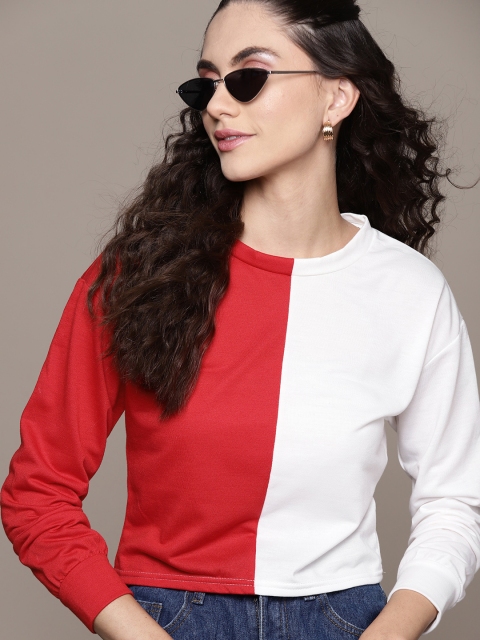 

URBANIC Women Red & White Colourblocked Sweatshirt