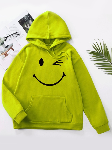 

URBANIC Women Green & Black Printed Hooded Sweatshirt