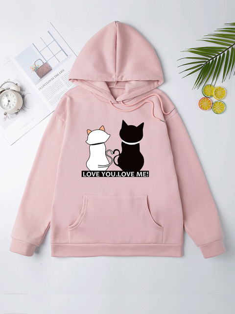 

URBANIC Women Pink Printed Hooded Sweatshirt
