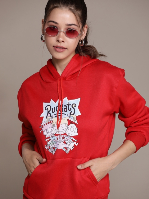 

URBANIC Women Red & White Printed Hooded Sweatshirt