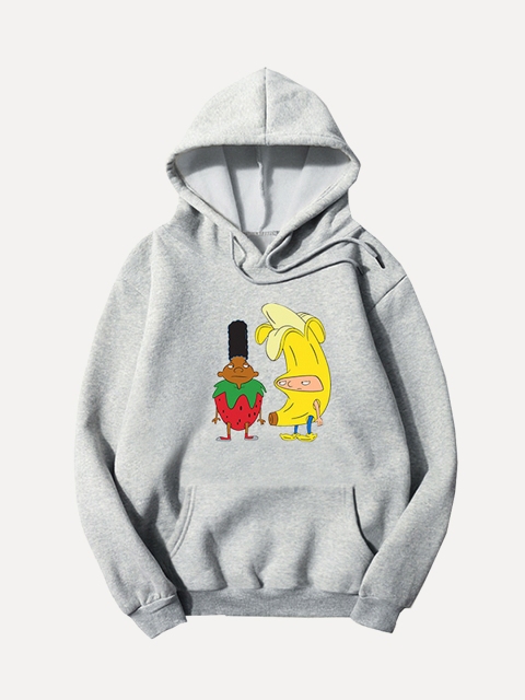 

URBANIC Women Grey Melange & Yellow Printed Hooded Sweatshirt