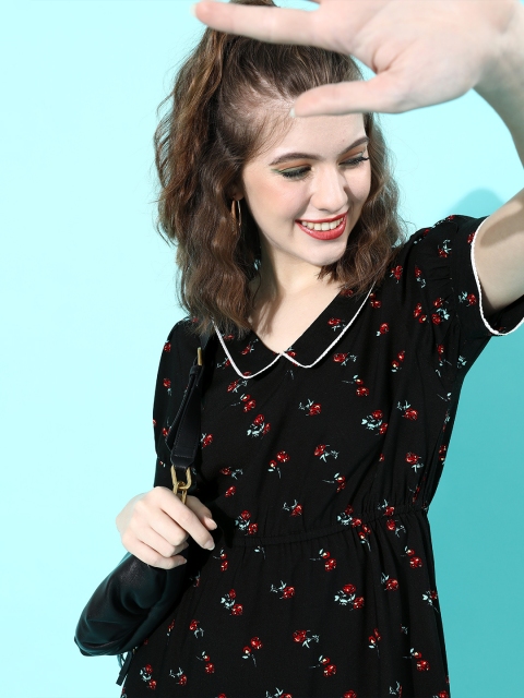 

Mast & Harbour Women Black Floral Peter Pan Collared Dress