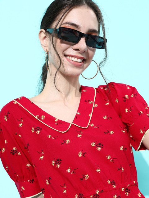 

Mast & Harbour Women Red Floral Peter Pan Collared Dress