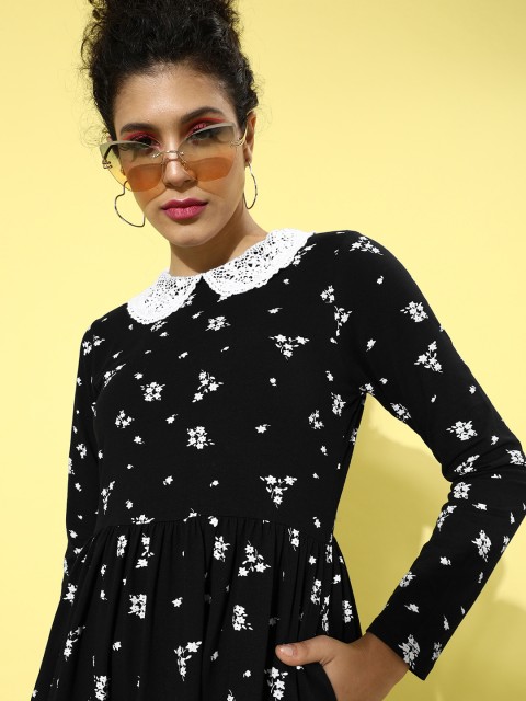 

Mast & Harbour Women Stylish Black Floral Peter Pan Collar Dress