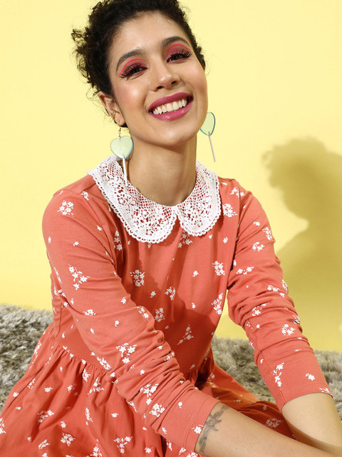 

Mast & Harbour Women Pretty Pink Floral Peter Pan Collar Dress