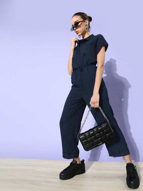 

Mast & Harbour Women Navy Blue Solid Cinched Waist Jumpsuit