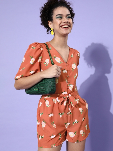 

Mast & Harbour Women Peach Printed Cinched Waist Jumpsuit