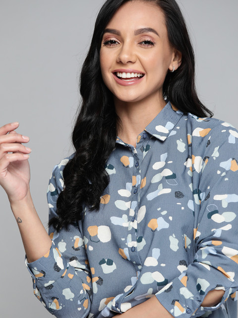 

Mast & Harbour Women Blue Floral Opaque Printed Casual Shirt