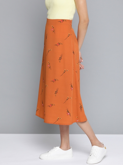 

Mast & Harbour Women Rust Orange & Green Floral Printed A-Line Skirt