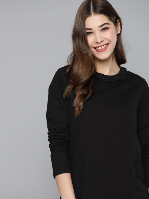 

Mast & Harbour Black Solid Pure Cotton Top
