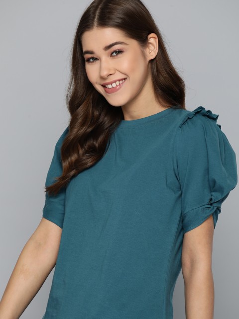 

Mast & Harbour Women Teal Blue Solid Top