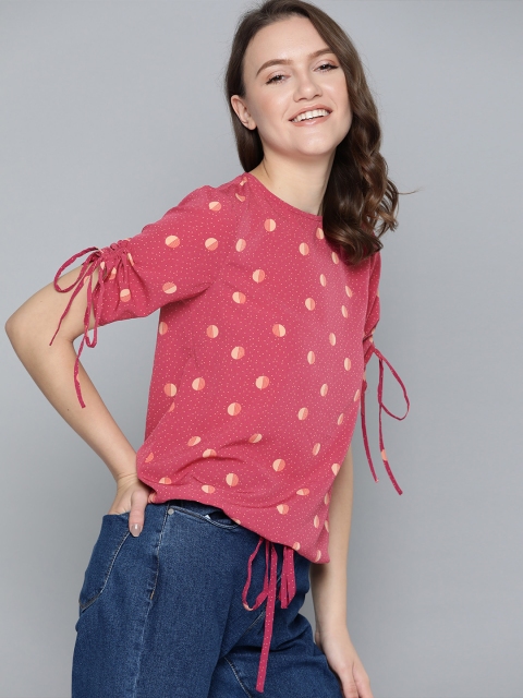 

Mast & Harbour Women Pink & Yellow Geometric Print Regular Top