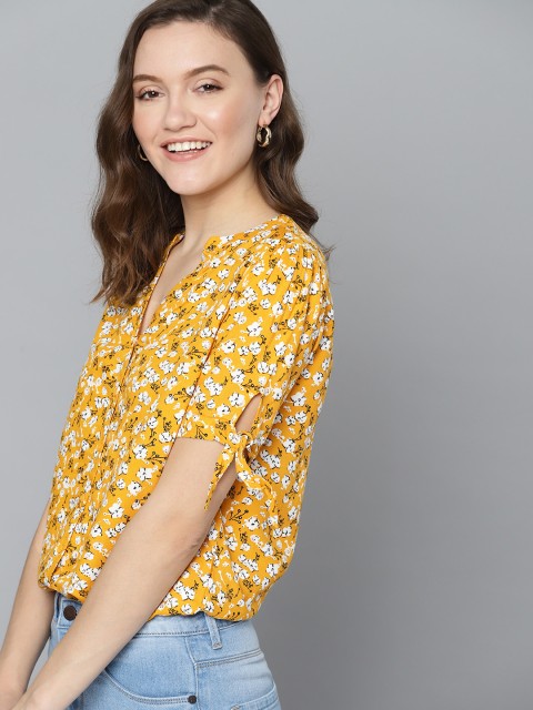 

Mast & Harbour Yellow & White Floral Printed Shirt Style Top