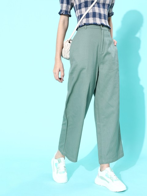 

Mast & Harbour Women Gorgeous Green Solid High-Rise Trousers