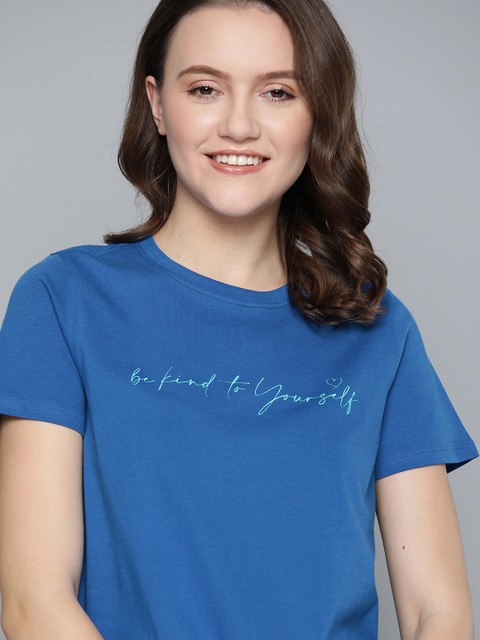 

Mast & Harbour Women Blue Cotton T-shirt