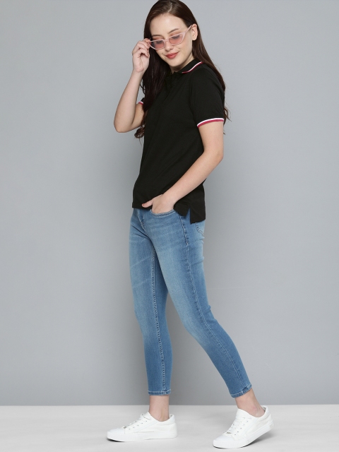 

Mast & Harbour Women Black Solid Polo Collar T-shirt