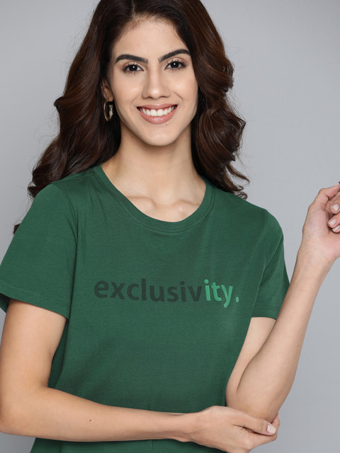 

Mast Harbour Women Green Typography Printed Pure Cotton T-shirt