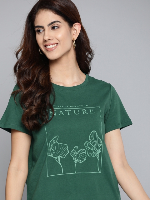 

Mast Harbour Women Green Floral Printed Pure Cotton T-shirt