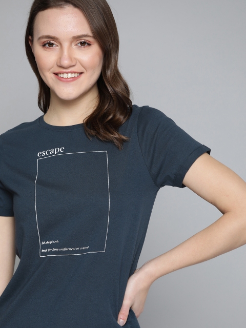 

Mast & Harbour Women Navy Blue Pure Cotton Printed T-shirt