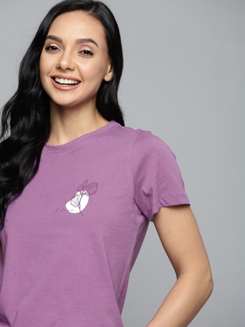 

Mast & Harbour Women Pure Cotton Purple T-shirt