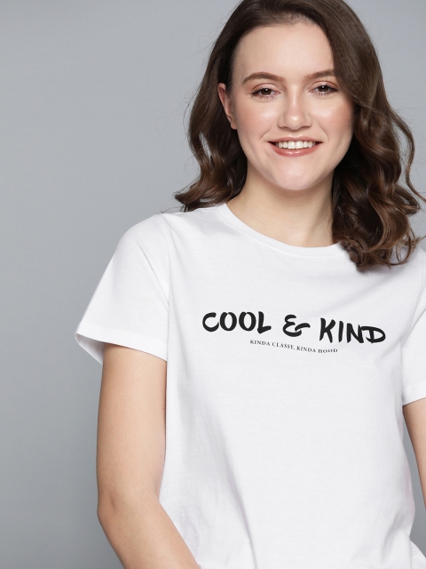

Mast & Harbour Women White & Black Typography Printed Cotton T-shirt
