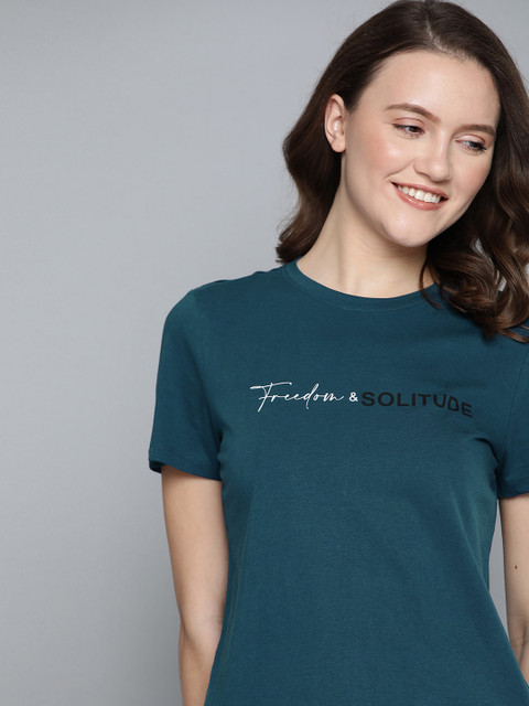 

Mast & Harbour Women Teal Blue Cotton T-shirt