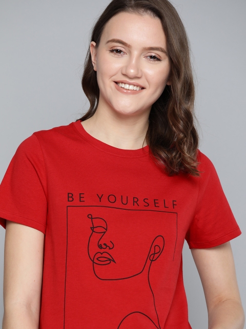 

Mast & Harbour Women Red & Black Printed Cotton T-shirt