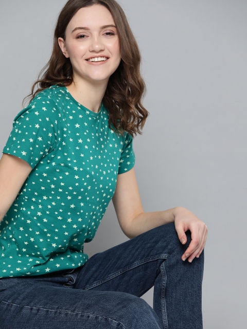 

Mast & Harbour Women Green & Yellow Pure Cotton Printed T-shirt