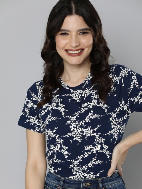 

Mast & Harbour Women Blue & White Floral Printed T-shirt