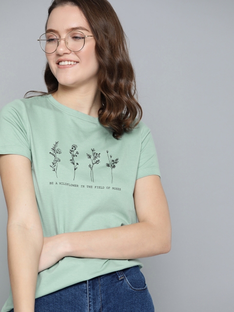 

Mast & Harbour Women Green & Black Floral Printed T-shirt