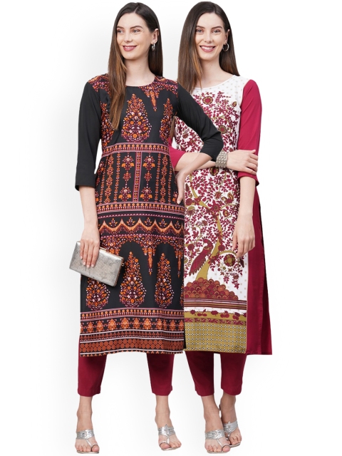 

KALINI Women Pack Of 2 Black & White Ethnic Motifs Printed Crepe Kurtas