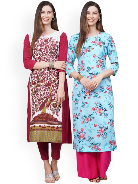 

KALINI Women Pack Of 2 White Floral Printed Crepe Kurtas