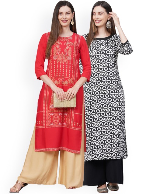 

KALINI Women Pack Of 2 Printed Crepe Kurta, Red