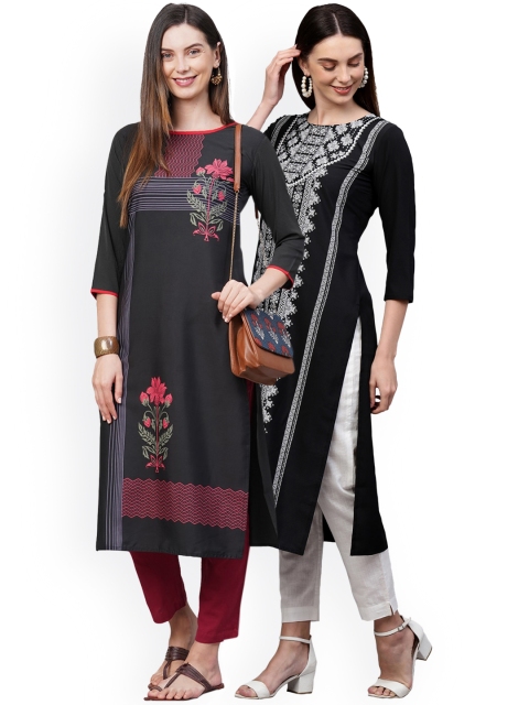 

KALINI Women Pack Of 2 Printed Crepe Kurta, Black