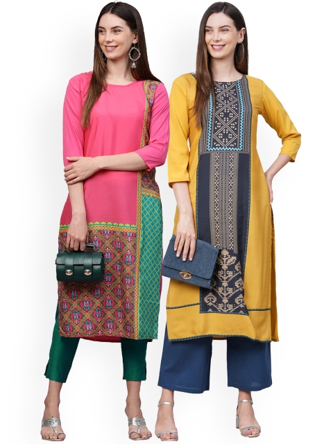 

KALINI Women Pack Of 2 Printed Crepe Kurta, Pink