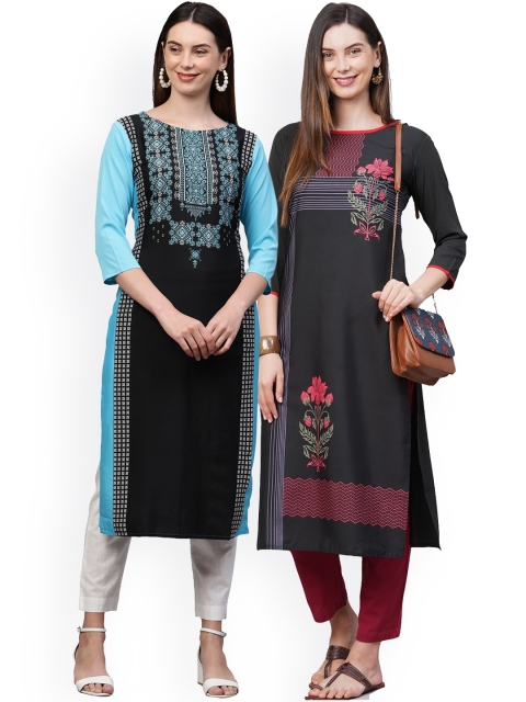 

KALINI Women Pack of 2 Black & Grey Printed Crepe Kurta