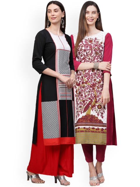 

KALINI Women Pack of 2 Black & Red Printed Crepe Kurta