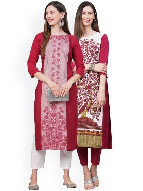 

KALINI Women Pack of 2 Red & White Printed Crepe Kurta